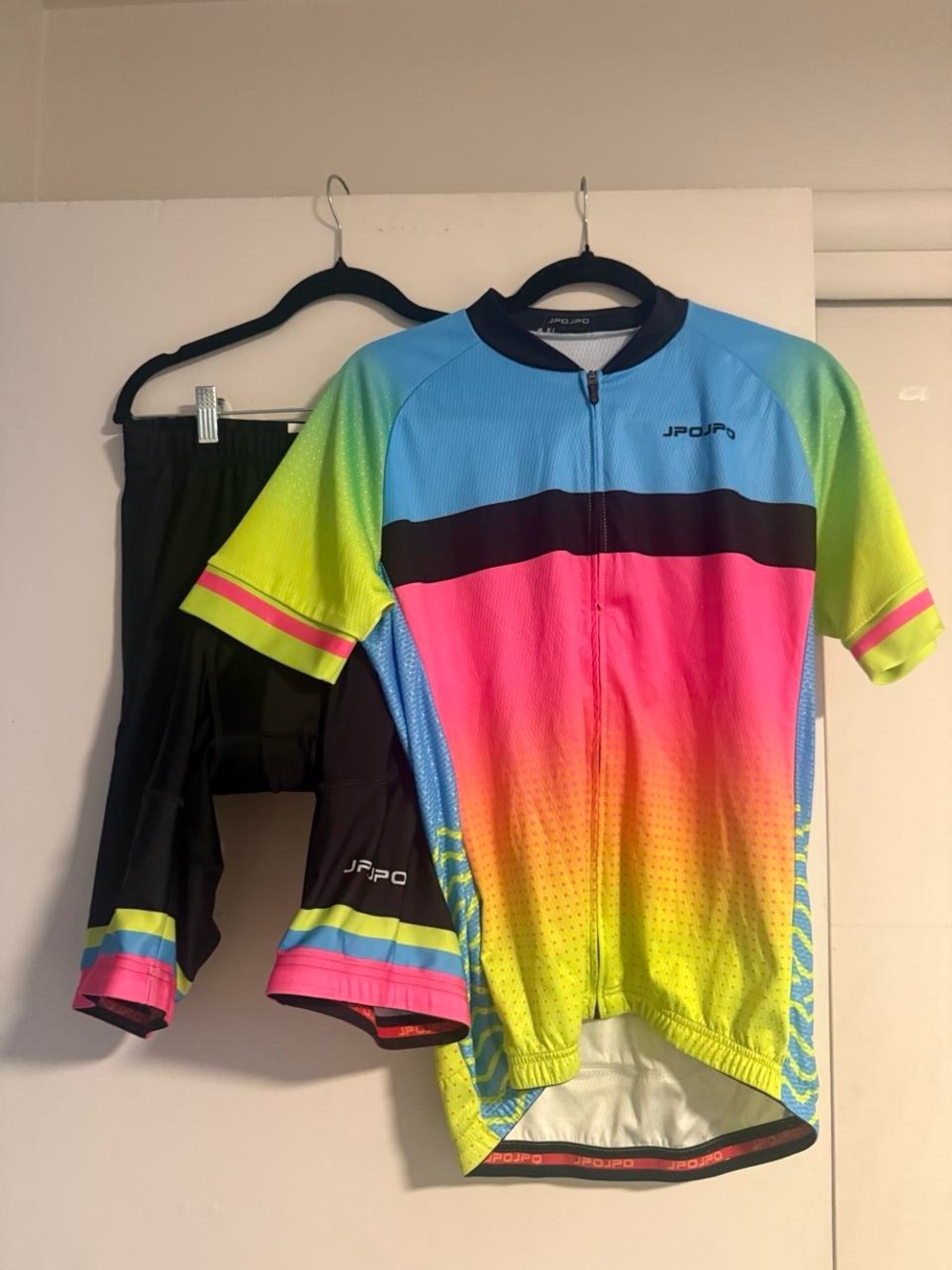 JPOJPO Women's Neon Gradient Cycling Jersey - Pink/Blue/Yellow